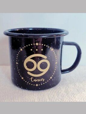 CANCER - Astrology 18oz Enamel Mug/Cup - Zodiac Symbol/Star Sign - Black & Gold
